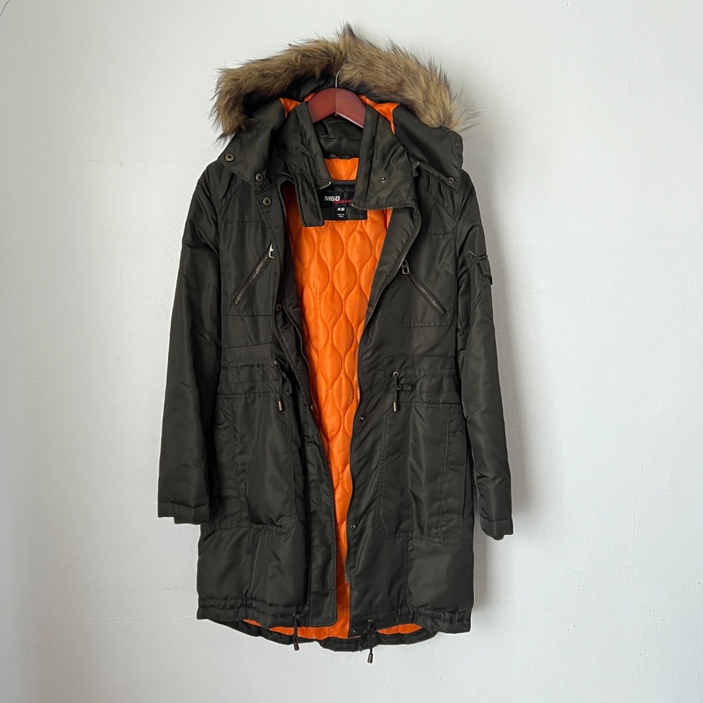 M60 Miss Sixty Army Green Coat Orange Lining Like New XS